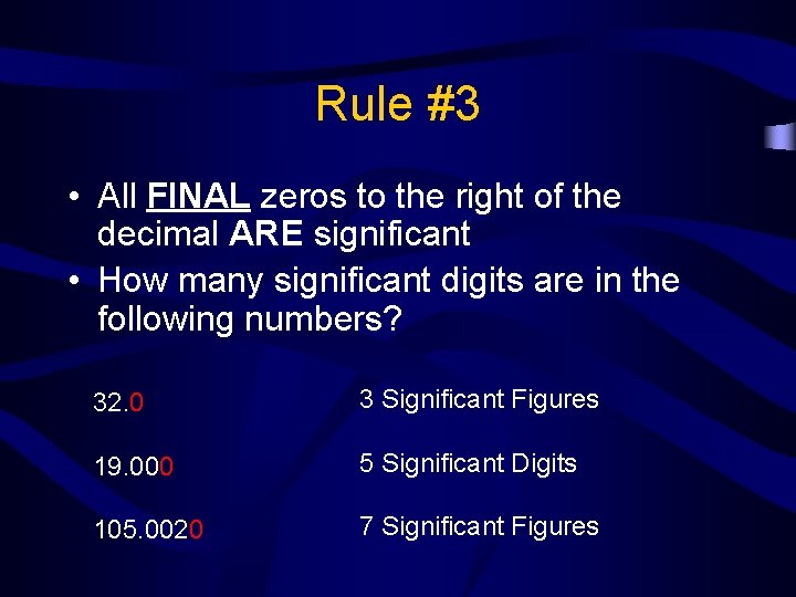 Rule #3 • All FINAL zeros to the right of the decimal ARE significant