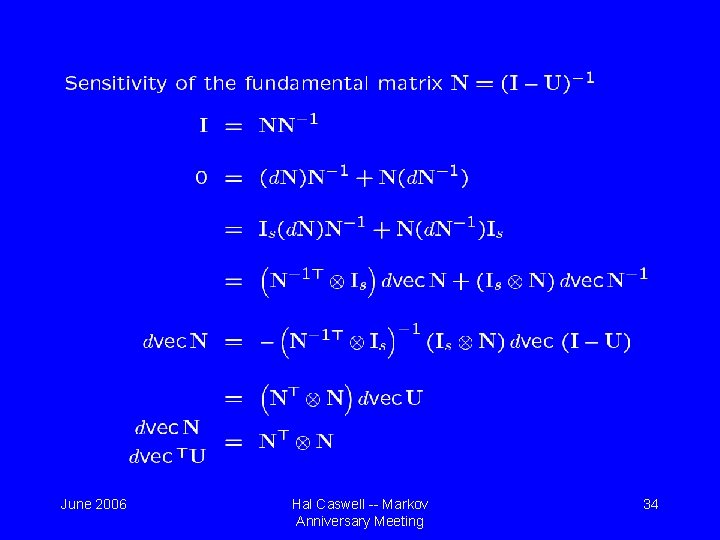 June 2006 Hal Caswell -- Markov Anniversary Meeting 34 