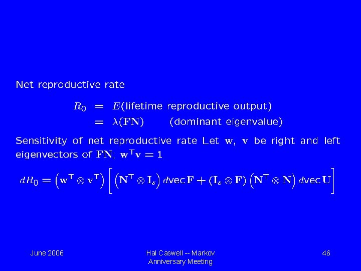 June 2006 Hal Caswell -- Markov Anniversary Meeting 46 June 2006 Hal Caswell -- Markov Anniversary Meeting 46