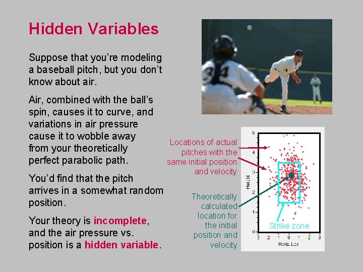 Hidden Variables Suppose that you’re modeling a baseball pitch, but you don’t know about