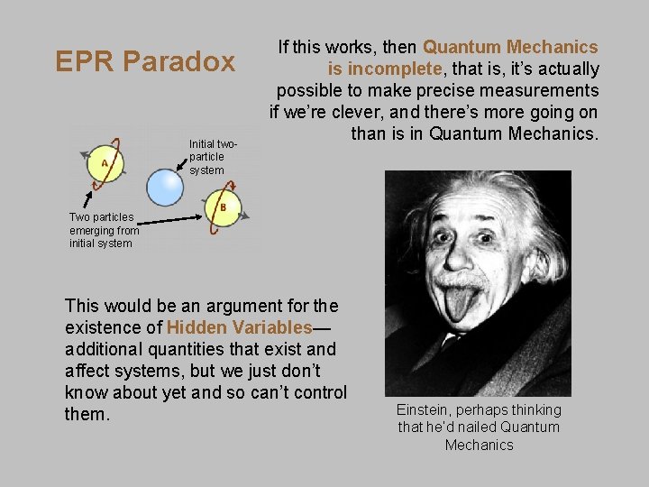 EPR Paradox Initial twoparticle system If this works, then Quantum Mechanics is incomplete, that