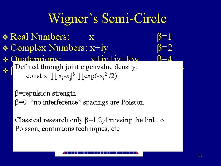 Wigner’s Semi-Circle v Real Numbers: x v Complex Numbers: x+iy v Quaternions: x+iy+jz+kw Defined