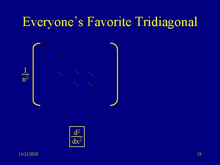 Everyone’s Favorite Tridiagonal 1 n 2 -2 1 1 -2 1 … … … Everyone’s Favorite Tridiagonal 1 n 2 -2 1 1 -2 1 … … …