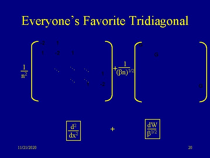 Everyone’s Favorite Tridiagonal 1 n 2 -2 1 1 -2 1 … … … Everyone’s Favorite Tridiagonal 1 n 2 -2 1 1 -2 1 … … …