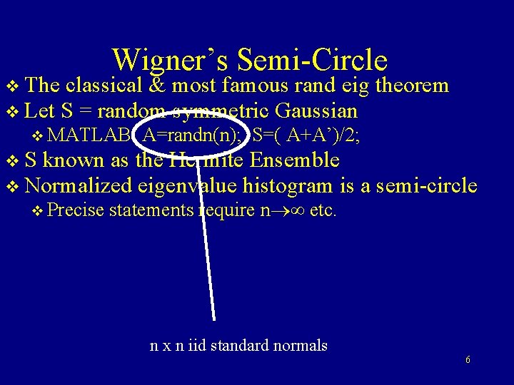 Wigner’s Semi-Circle v The classical & most famous rand eig v Let S = Wigner’s Semi-Circle v The classical & most famous rand eig v Let S =