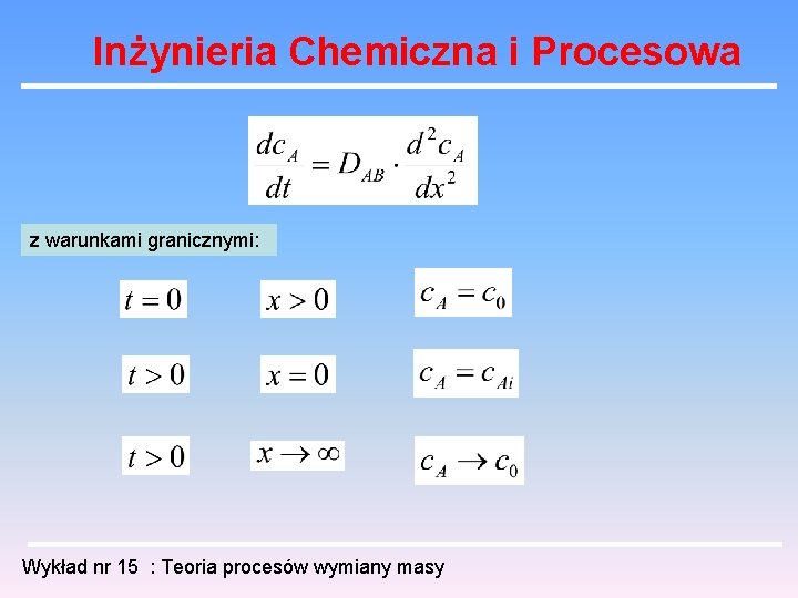 Inżynieria Chemiczna i Procesowa z warunkami granicznymi: Wykład nr 15 : Teoria procesów wymiany