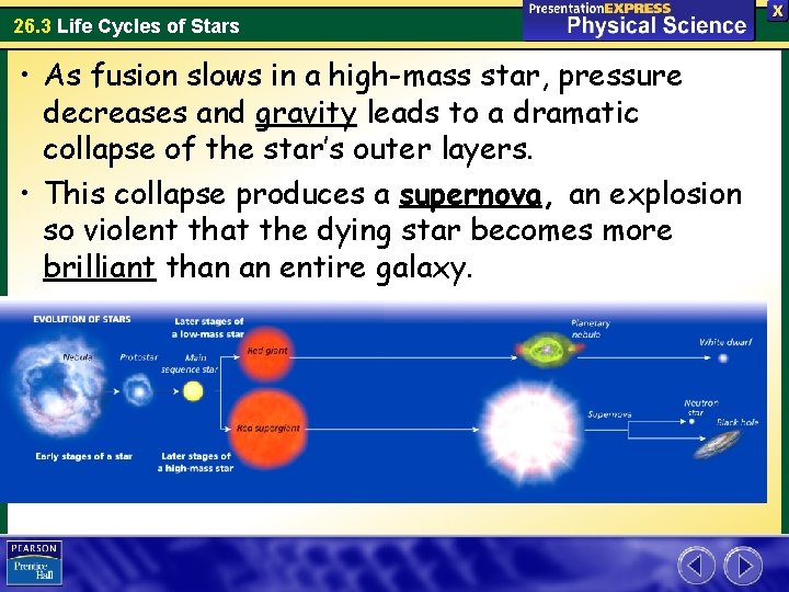 26. 3 Life Cycles of Stars • As fusion slows in a high-mass star,