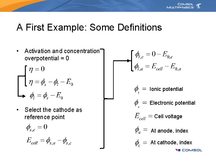 A First Example: Some Definitions • Activation and concentration overpotential = 0 Ionic potential