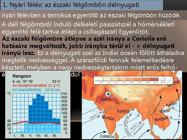 1. Nyári félév: az északi félgömbön délnyugati monszun nyári félévben a termikus egyenlítő az