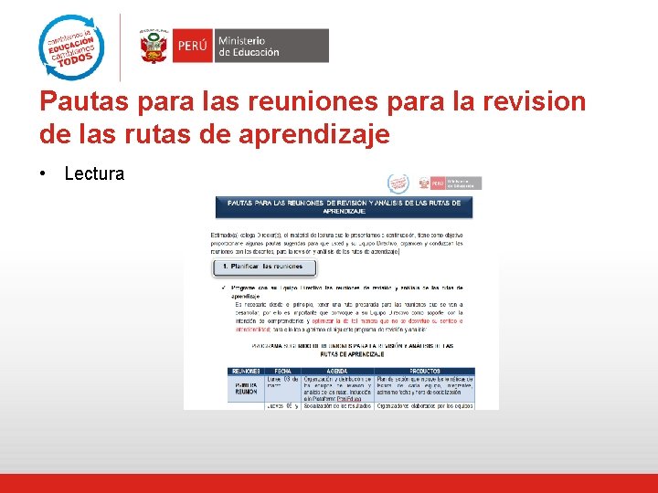 Pautas para las reuniones para la revision de las rutas de aprendizaje • Lectura