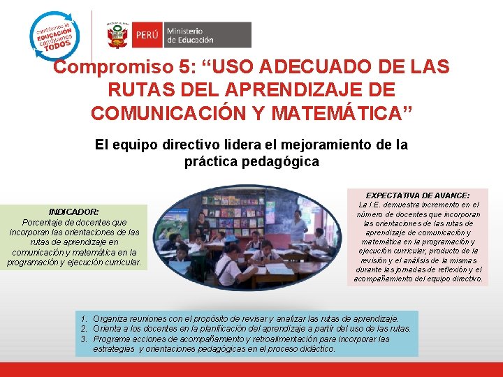 Compromiso 5: “USO ADECUADO DE LAS RUTAS DEL APRENDIZAJE DE COMUNICACIÓN Y MATEMÁTICA” El