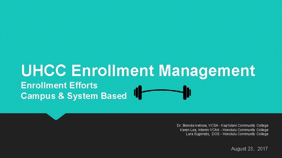 UHCC Enrollment Management Enrollment Efforts Campus & System Based Dr. Brenda Ivelisse, VCSA -