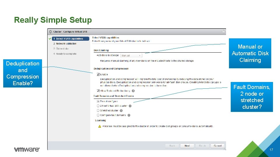 Really Simple Setup Deduplication and Compression Enable? Manual or Automatic Disk Claiming Fault Domains, Really Simple Setup Deduplication and Compression Enable? Manual or Automatic Disk Claiming Fault Domains,