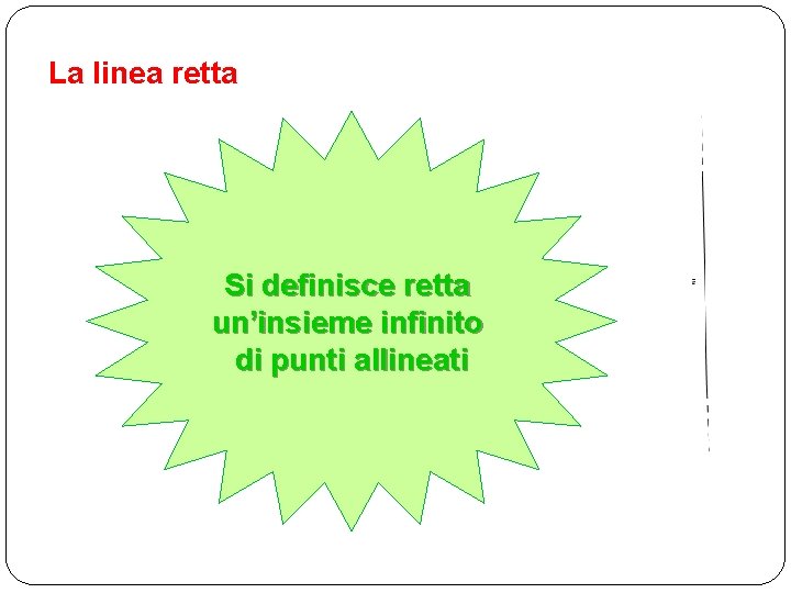 La linea retta Si definisce retta un’insieme infinito di punti allineati 