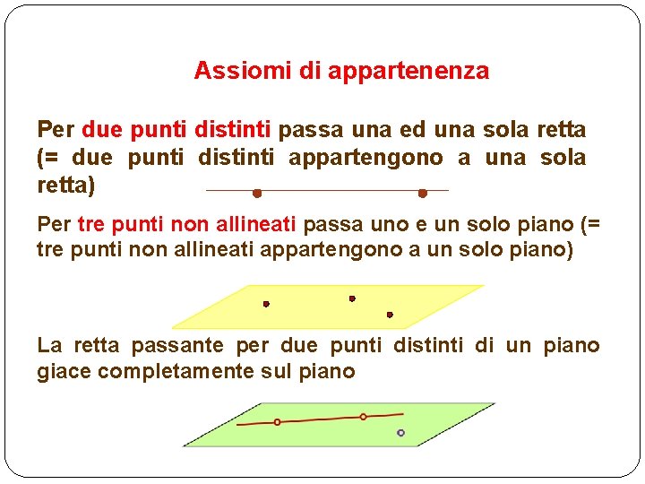 Assiomi di appartenenza Per due punti distinti passa una ed una sola retta (=