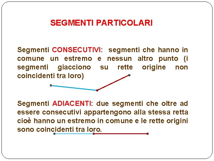 SEGMENTI PARTICOLARI Segmenti CONSECUTIVI: segmenti che hanno in comune un estremo e nessun altro