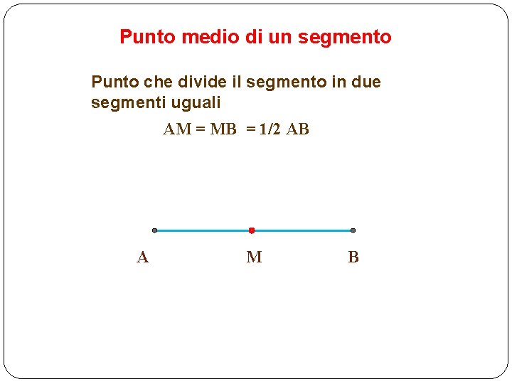 Punto medio di un segmento Punto che divide il segmento in due segmenti uguali