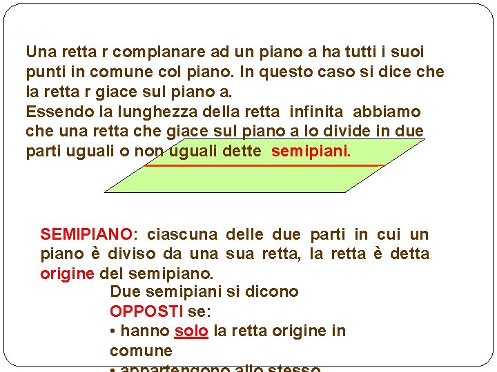 Una retta r complanare ad un piano a ha tutti i suoi punti in