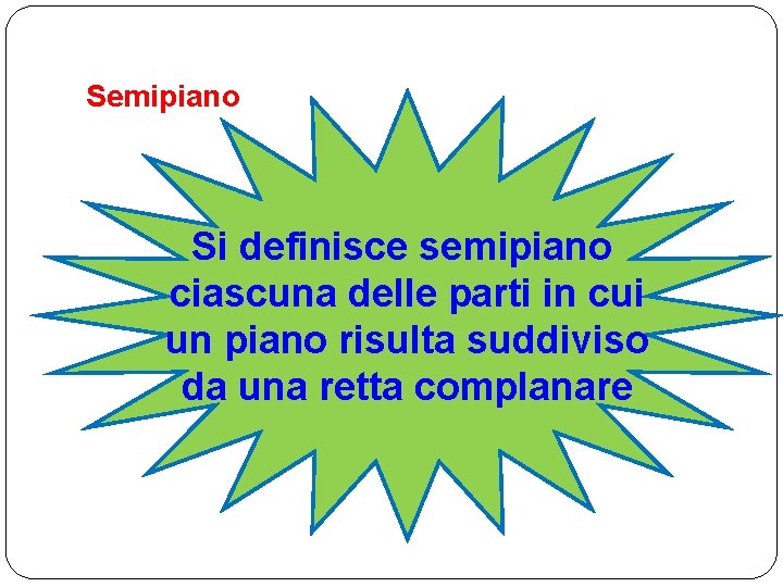 Semipiano Si definisce semipiano ciascuna delle parti in cui un piano risulta suddiviso da