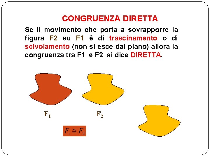 CONGRUENZA DIRETTA Se il movimento che porta a sovrapporre la figura F 2 su