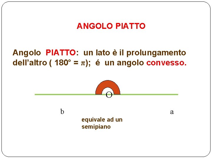 ANGOLO PIATTO Angolo PIATTO: un lato è il prolungamento dell’altro ( 180° = π);