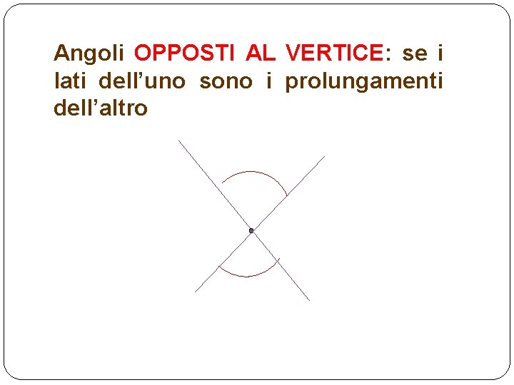 Angoli OPPOSTI AL VERTICE: se i lati dell’uno sono i prolungamenti dell’altro 