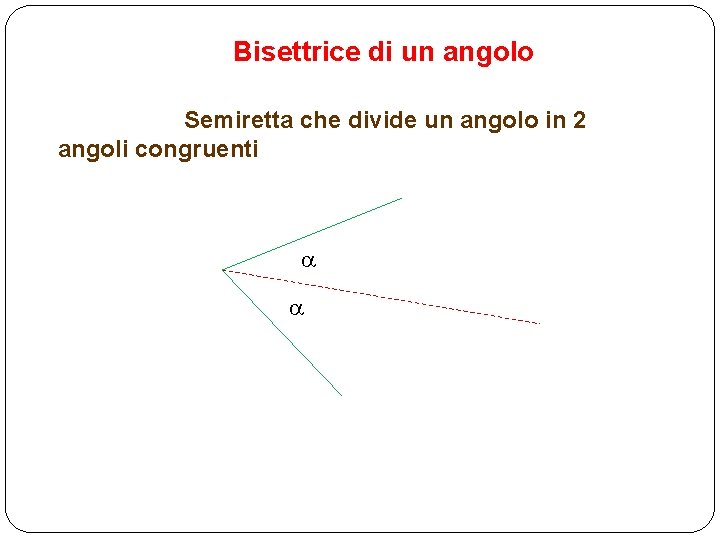 Bisettrice di un angolo Semiretta che divide un angolo in 2 angoli congruenti 