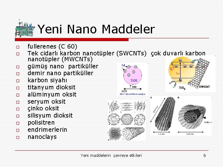 Yeni Nano Maddeler o o o o fullerenes (C 60) Tek cidarlı karbon nanotüpler