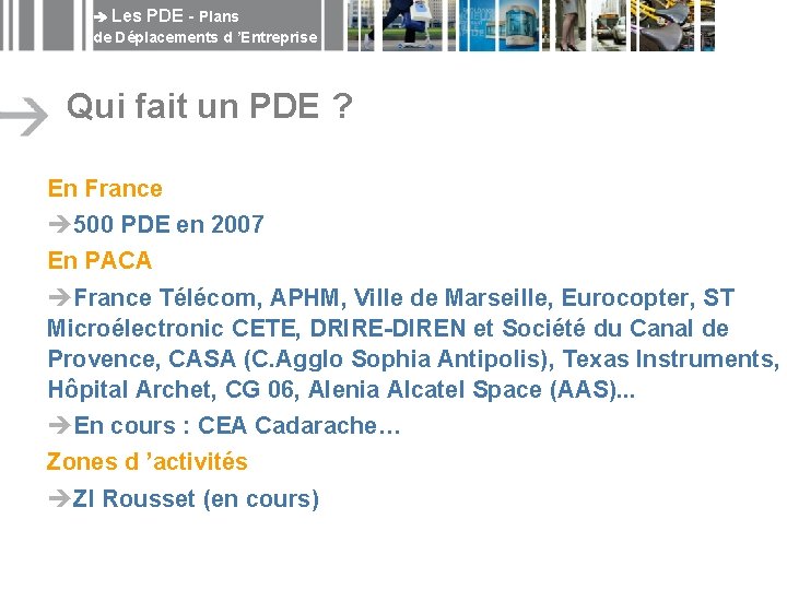  Les PDE - Plans de Déplacements d ’Entreprise Qui fait un PDE ?