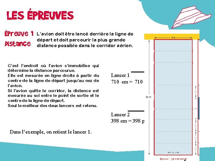 LES ÉPREUVES Épreuve 1 Distance L’avion doit être lancé derrière la ligne de départ