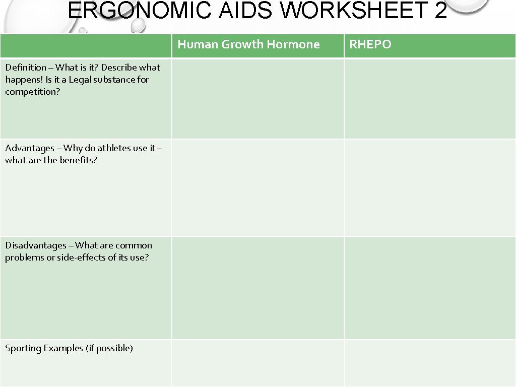 ERGONOMIC AIDS WORKSHEET 2 Human Growth Hormone Definition – What is it? Describe what