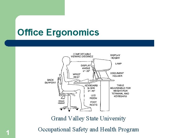 Office Ergonomics Grand Valley State University 1 Occupational Safety and Health Program 