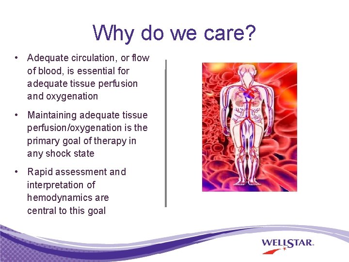 Why do we care? • Adequate circulation, or flow of blood, is essential for