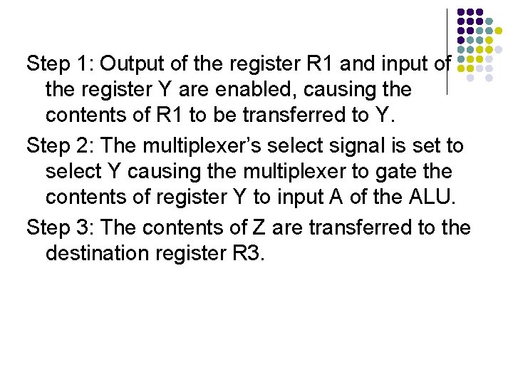 Step 1: Output of the register R 1 and input of the register Y