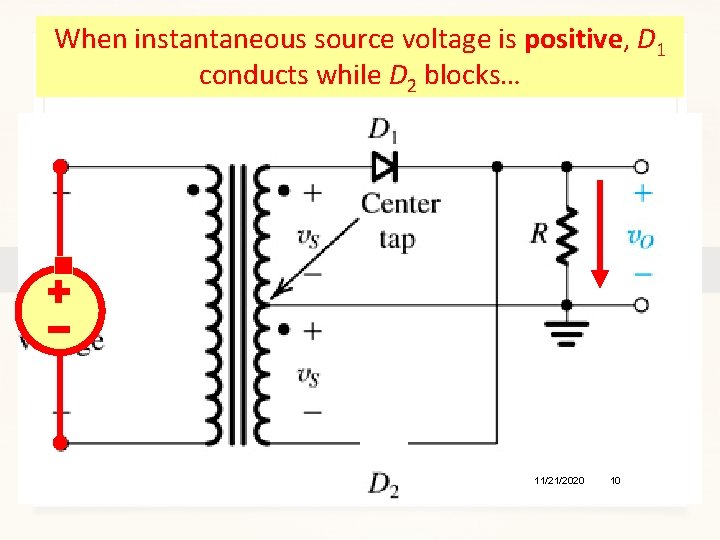 When instantaneous source voltage is positive, D 1 conducts while D 2 blocks… 11/21/2020