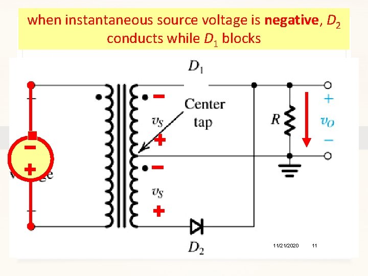 when instantaneous source voltage is negative, D 2 conducts while D 1 blocks 11/21/2020