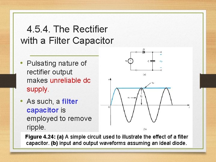 4. 5. 4. The Rectifier with a Filter Capacitor • Pulsating nature of rectifier