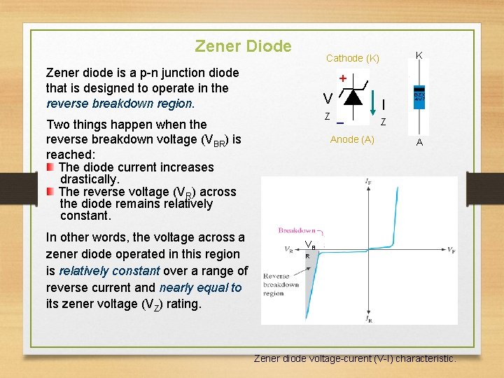 Zener Diode Zener diode is a p-n junction diode that is designed to operate