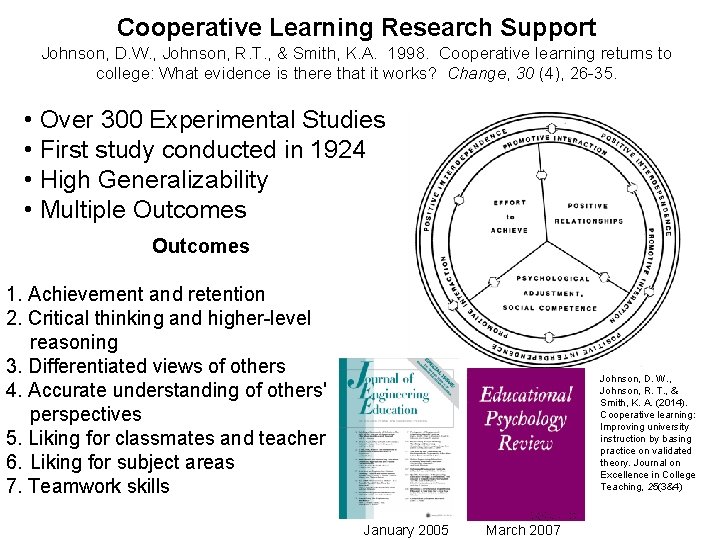 Cooperative Learning Research Support Johnson, D. W. , Johnson, R. T. , & Smith,