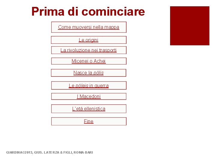 Prima di cominciare Come muoversi nella mappa Le origini La rivoluzione nei trasporti Micenei