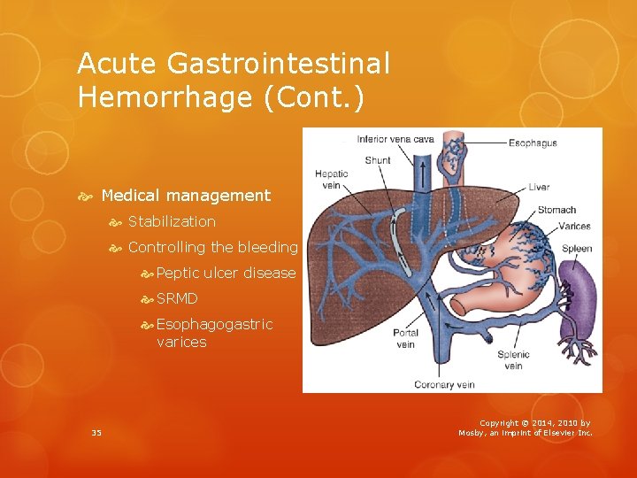 Acute Gastrointestinal Hemorrhage (Cont. ) Medical management Stabilization Controlling the bleeding Peptic ulcer disease