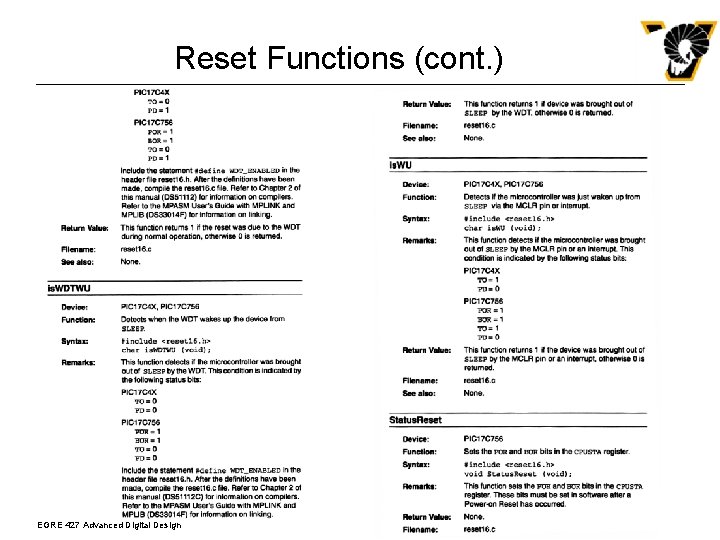 Reset Functions (cont. ) EGRE 427 Advanced Digital Design 