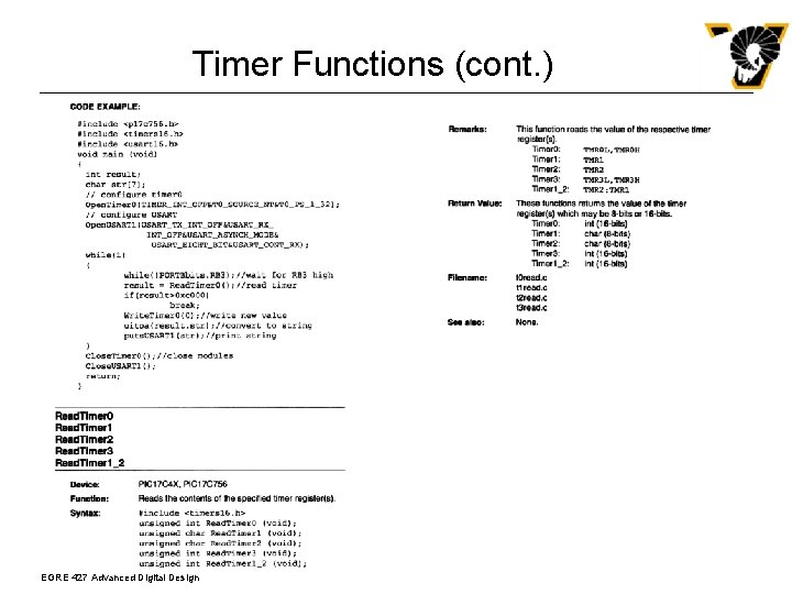 Timer Functions (cont. ) EGRE 427 Advanced Digital Design 