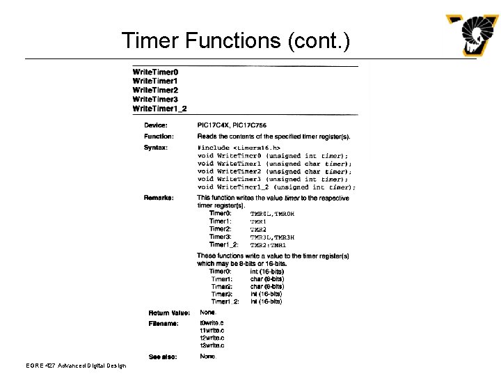 Timer Functions (cont. ) EGRE 427 Advanced Digital Design 