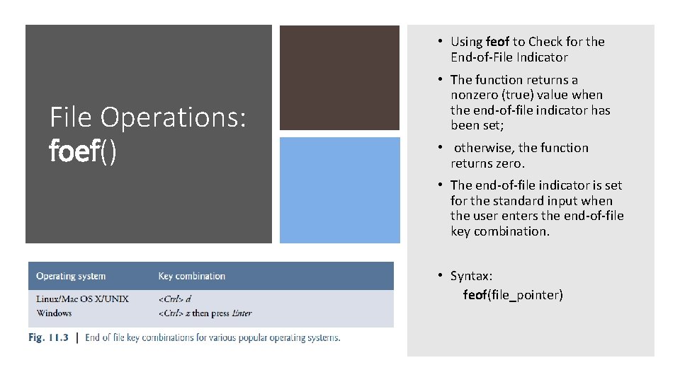  • Using feof to Check for the End-of-File Indicator File Operations: foef() •