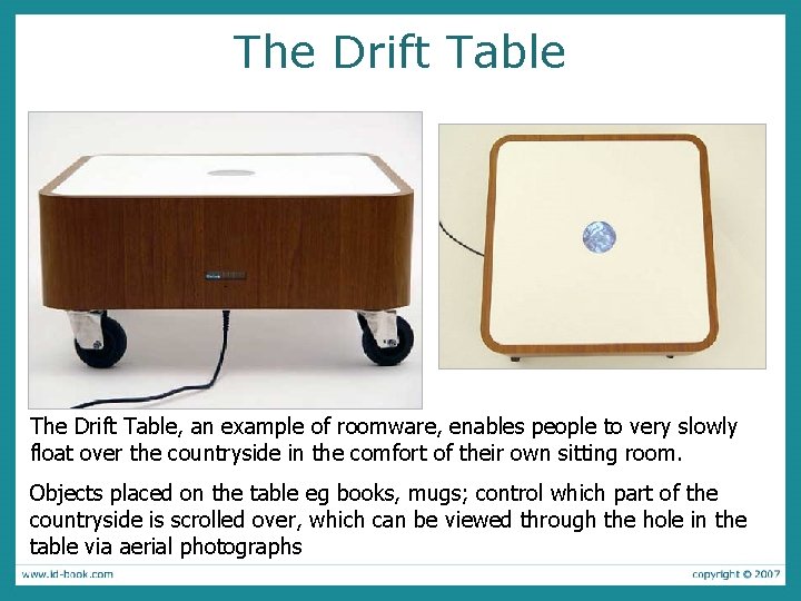 The Drift Table, an example of roomware, enables people to very slowly float over