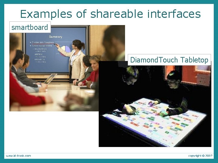 Examples of shareable interfaces smartboard Diamond. Touch Tabletop 
