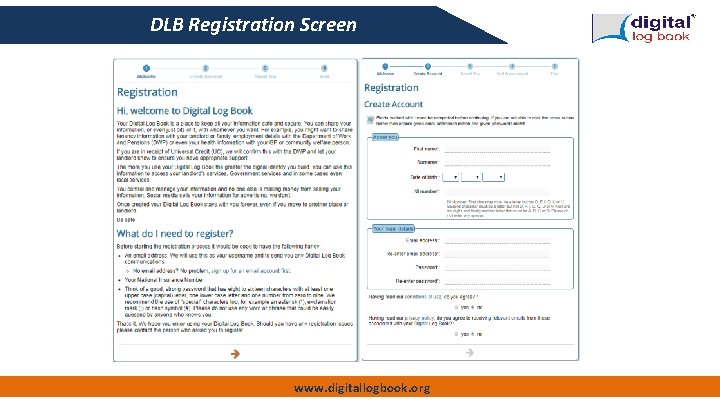 DLB Registration Screen www. digitallogbook. org 