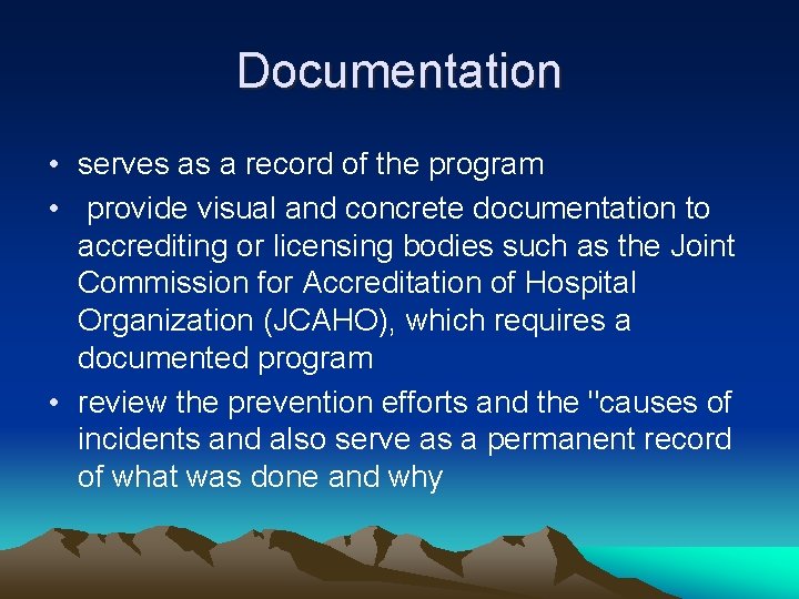 Documentation • serves as a record of the program • provide visual and concrete