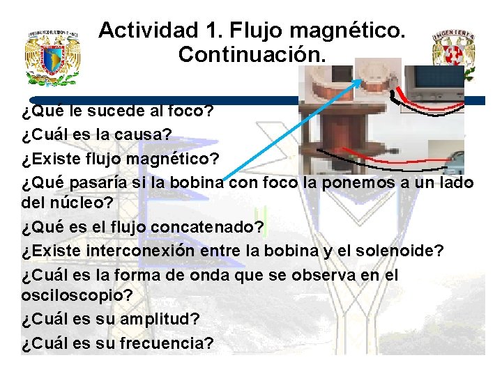 Actividad 1. Flujo magnético. Continuación. ¿Qué le sucede al foco? ¿Cuál es la causa?